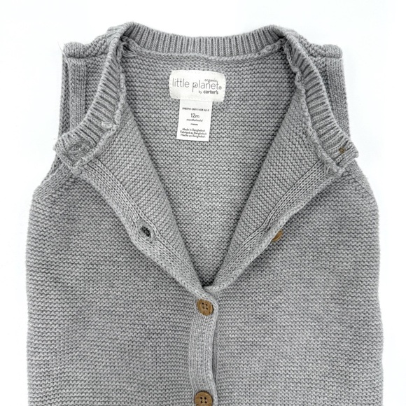 Little Planet by Carter’s Cotton Sleeveless Button Up Knit Romper Gray Size 12mo - Picture 3 of 8